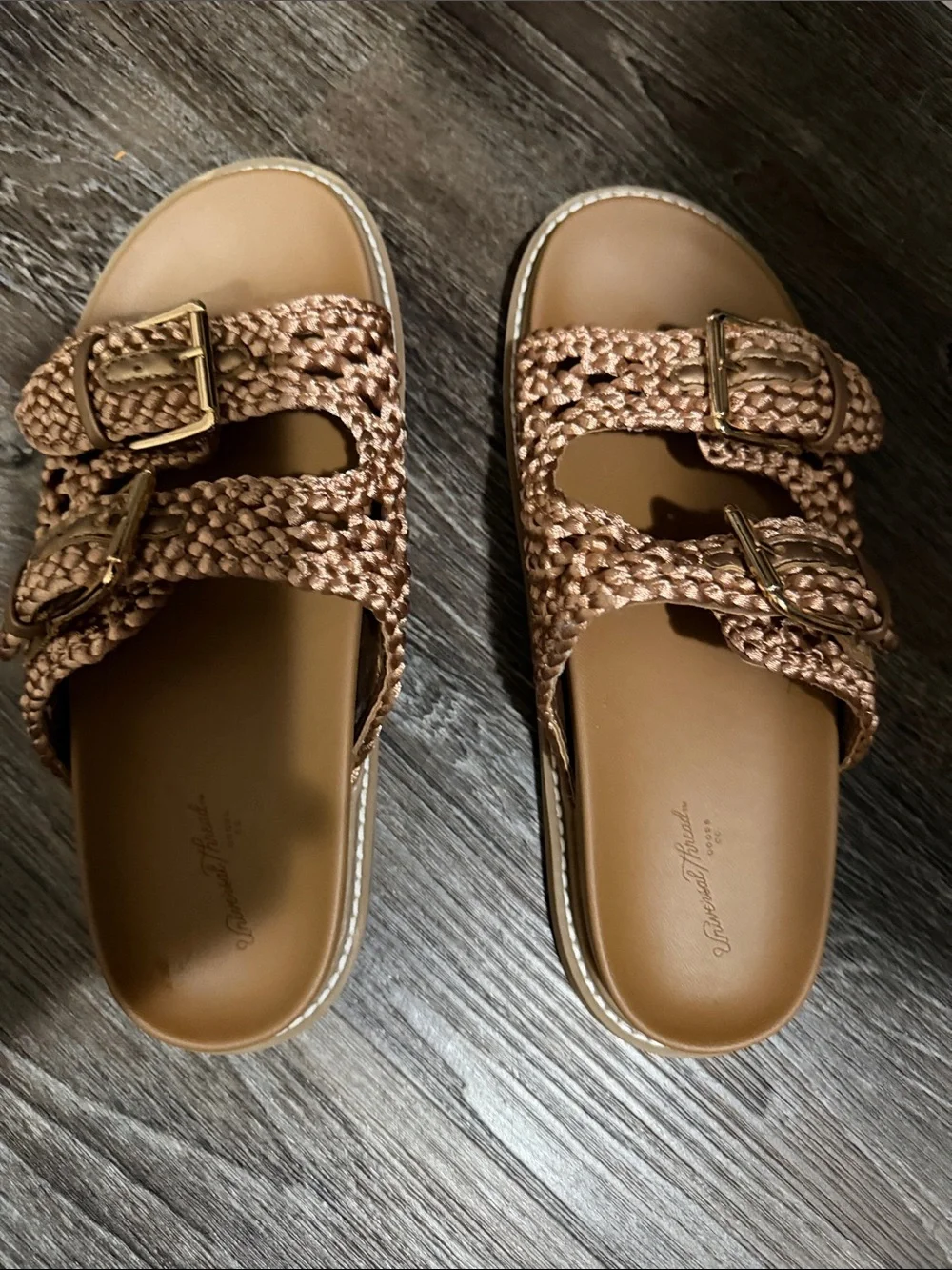 Universal Thread Woven Double-Buckle Slide Sandals - Tan